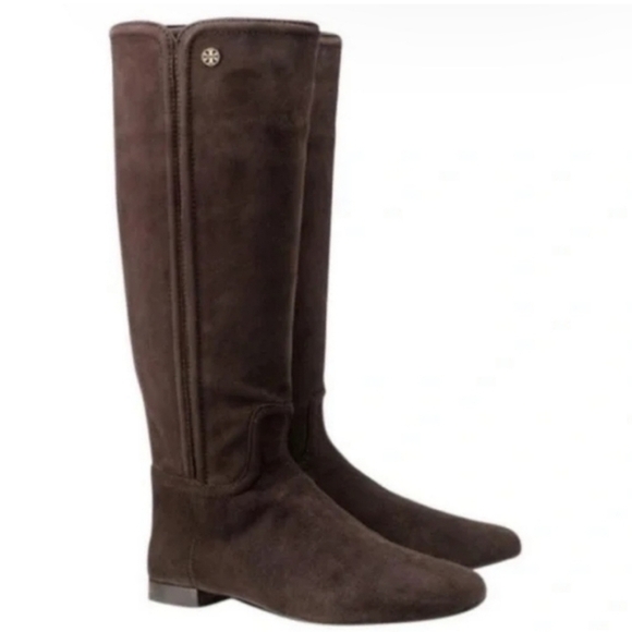 Tory Burch Irene Brown Suede Designer Luxury Equestrian Riding Tall Boots 8 - Picture 1 of 9